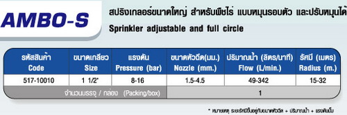 ตาราง AMBO-S หัวสปริงเกลอร์ขนาดใหญ่